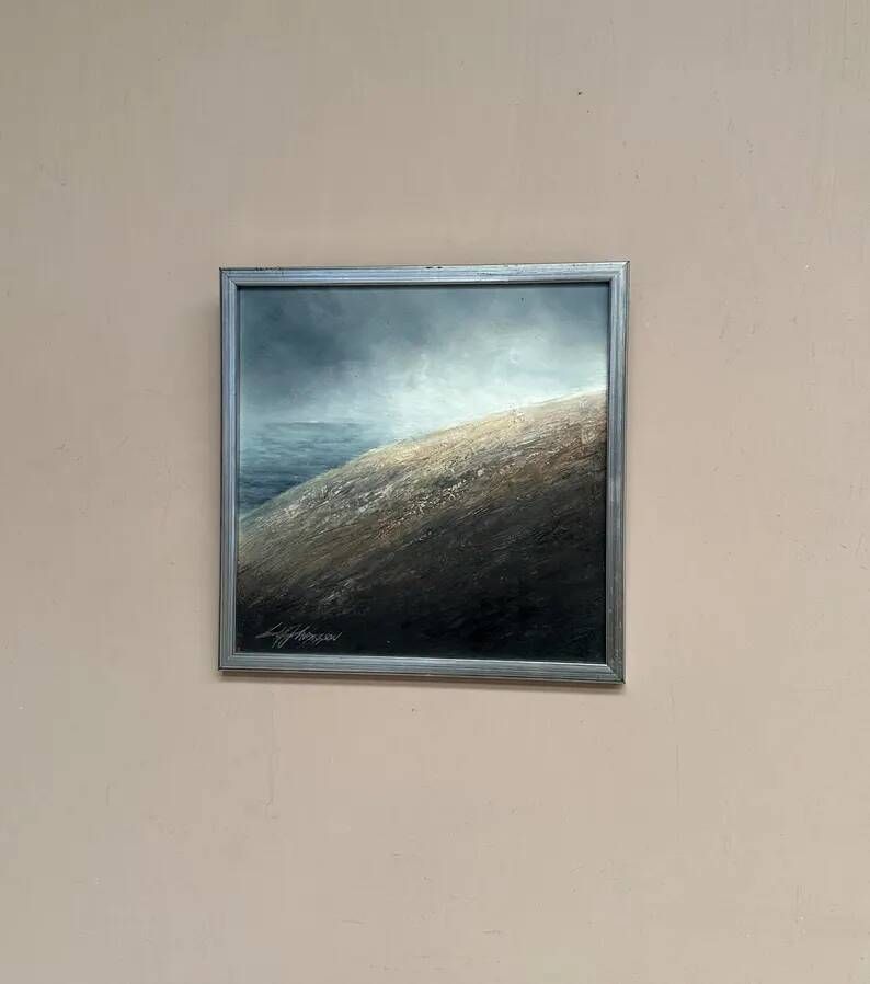 Original Swedish Oil on Panel – “The Surface” by Leif Johansson– Vintage & Framed – 30 × 30 cm (11.8" × 11.8")