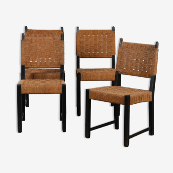 Suite 4 chaises vintage en bois, fabrication tchèque, 1950