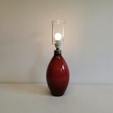 Lamp base in deep red glass, from Danish Holmegaard glassworks
