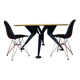 Round wooden and metal quadripod dining table