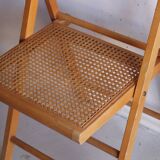 Set of 5 vintage folding chairs in beech and cane – Italy, 1970s