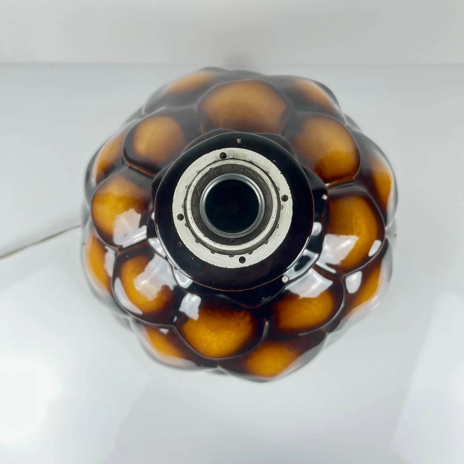 Pied de lampe de table, 2 feux, en céramique "écaille", 1970