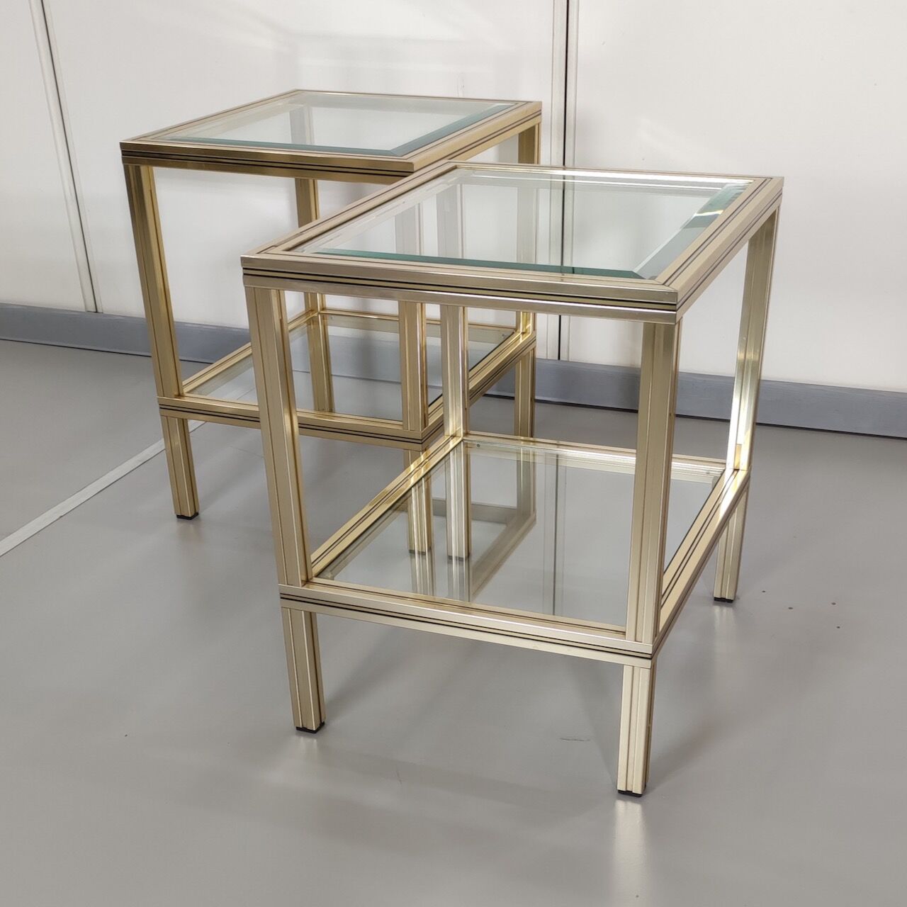 Pair gold Pierre Vandel side tables