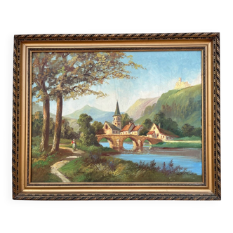Tableau : huile sur carton - paysage
