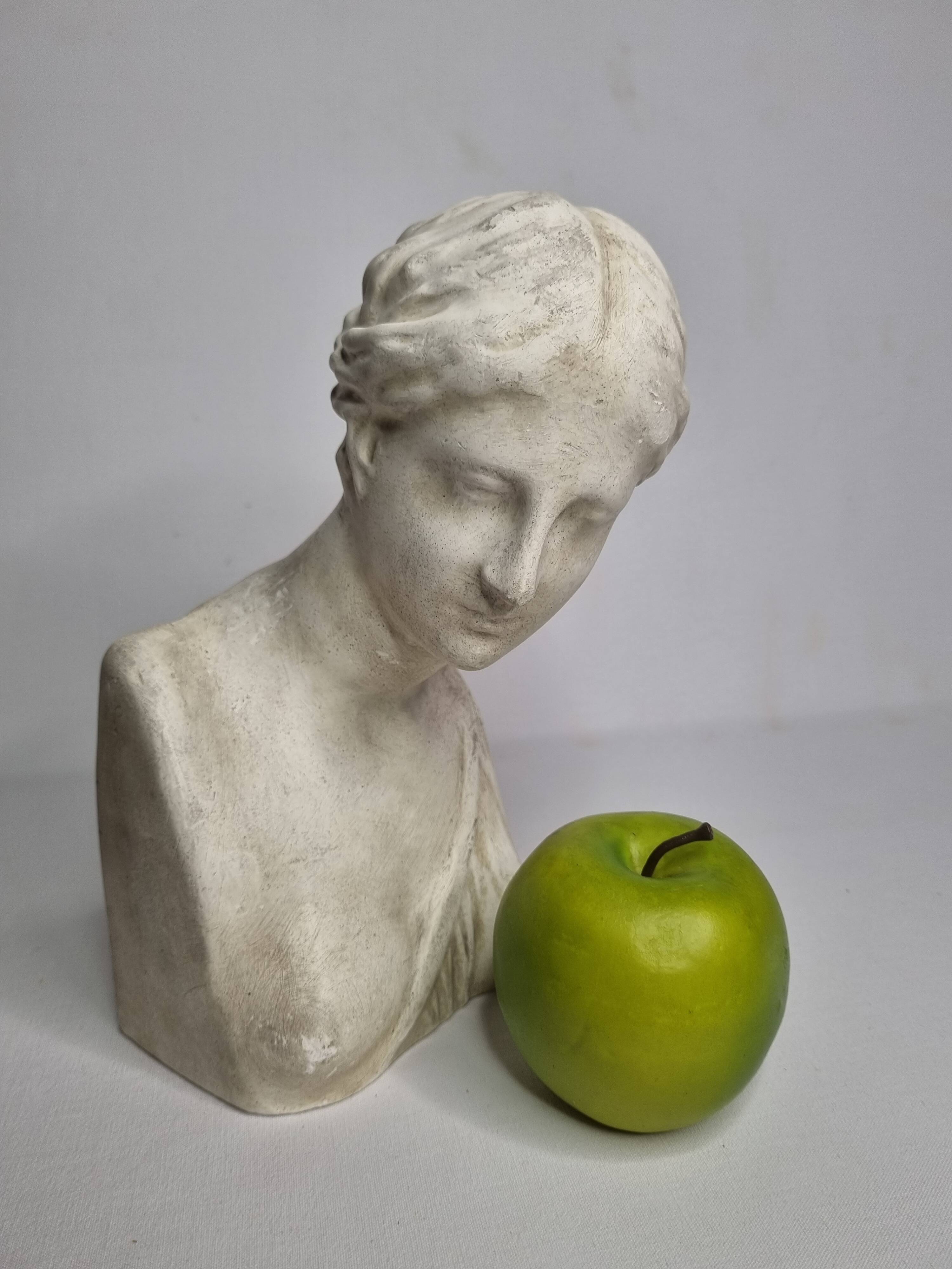 Antique goddess bust in patinated plaster, old, 27 cm