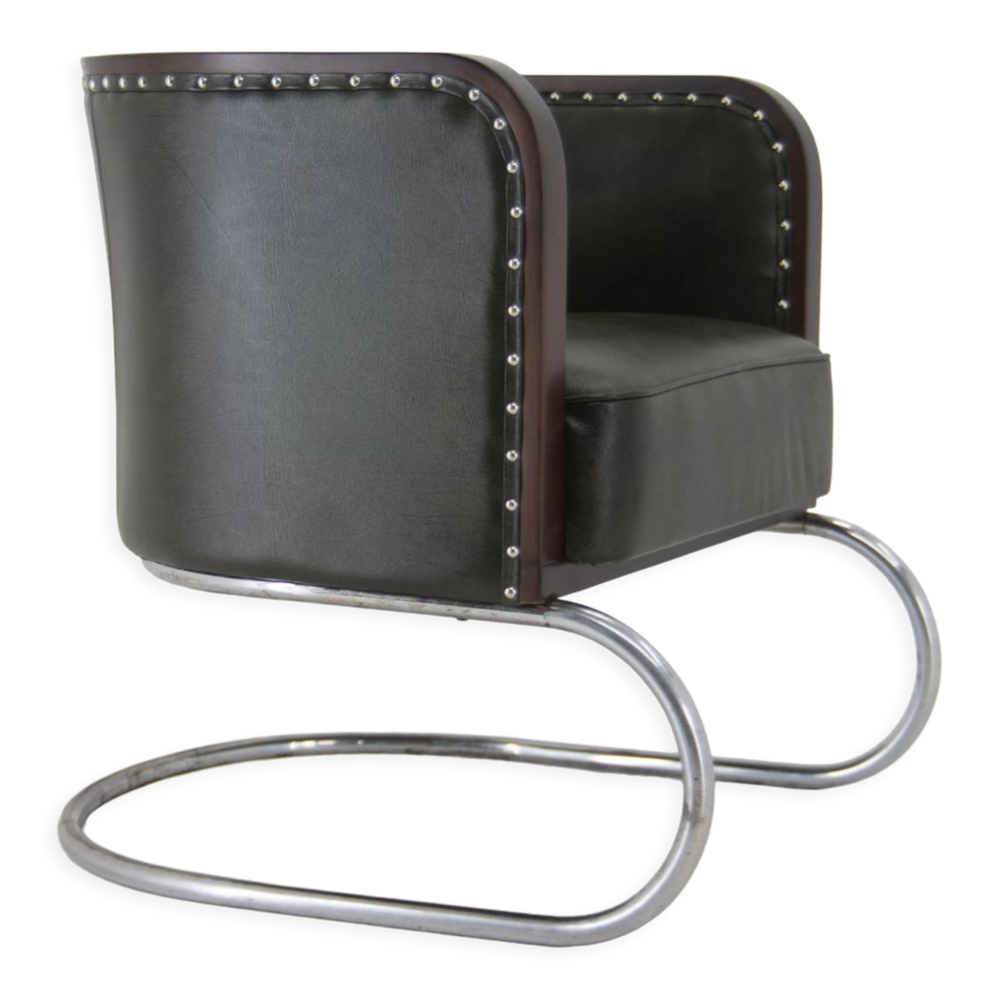 Bauhaus Tubular Armchair in Green Leather,  1930s, Restored