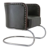 Fauteuil tubulaire Bauhaus en cuir vert, années 1930, restauré