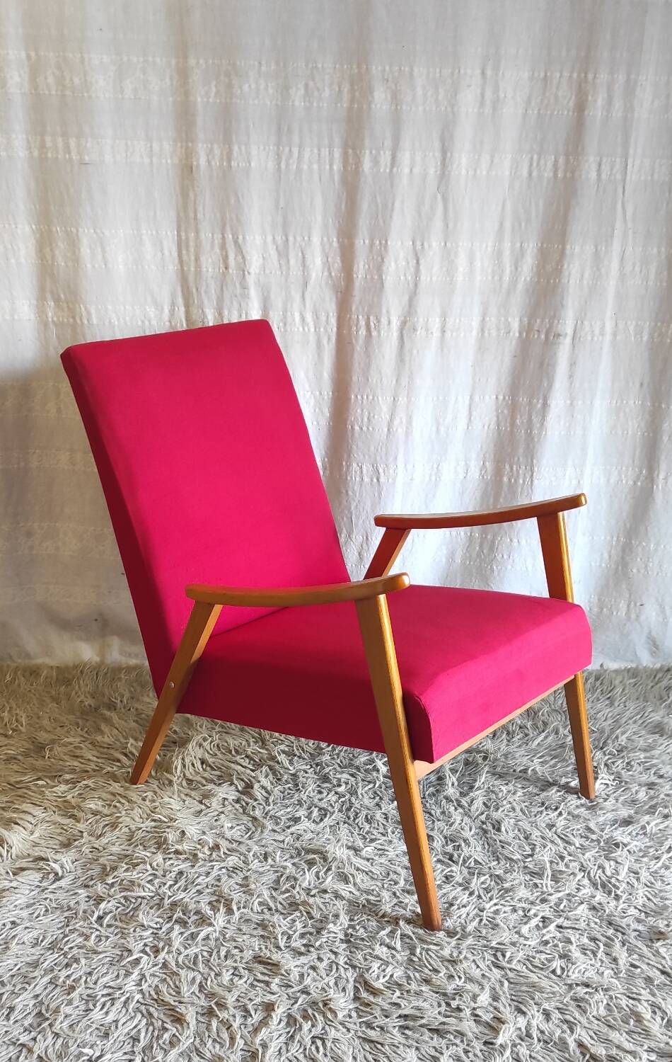 Scandinavian style armchair in wood and fabrics - 1960s