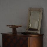 Wall mirror in tramp art style, hand-carved with a painted white frame, early 1900s.