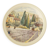 Decorative flat plate in Castelroux porcelain. Provencal scene, Landscape of Provence France
