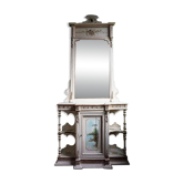 Table console italienne peinte à la main avec miroir et peinture florale.