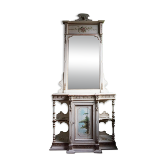 Italian hand-painted Console Table with Mirror and floral painting