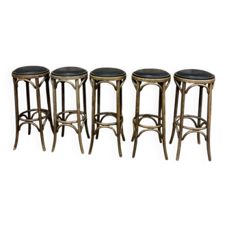 5 curved wooden bar stools in Thonet style