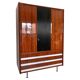 Armoire vintage italienne, noyer, bois cannelé, pieds en laiton années 1950.