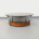 Vintage Italian round coffee table in rosewood, chrome metal, glass.