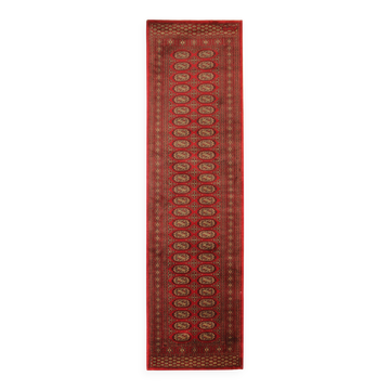 Red Turkmen Medallion Runner, Vintage Wool Geometric Hallway Rug 76x248 cm