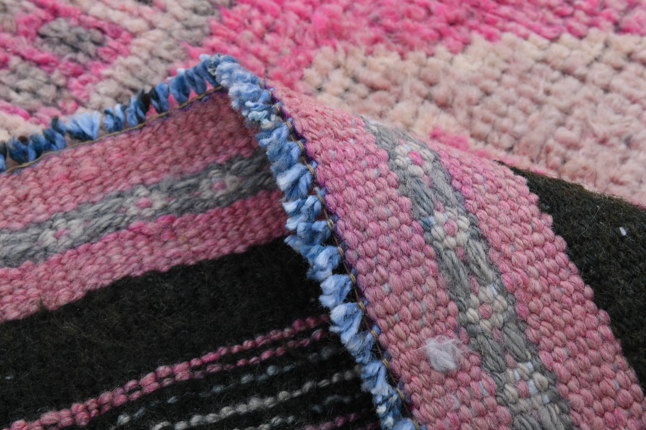 Pink Green Modern Oushak Runner Rug, 89x354Cm