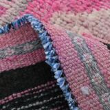 Pink Green Modern Oushak Runner Rug, 89x354Cm