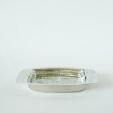 Pocket tray / butter dish in silver metal and glass, early 20th century