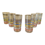 Suite of 6 vintage glasses with multicolored stripes