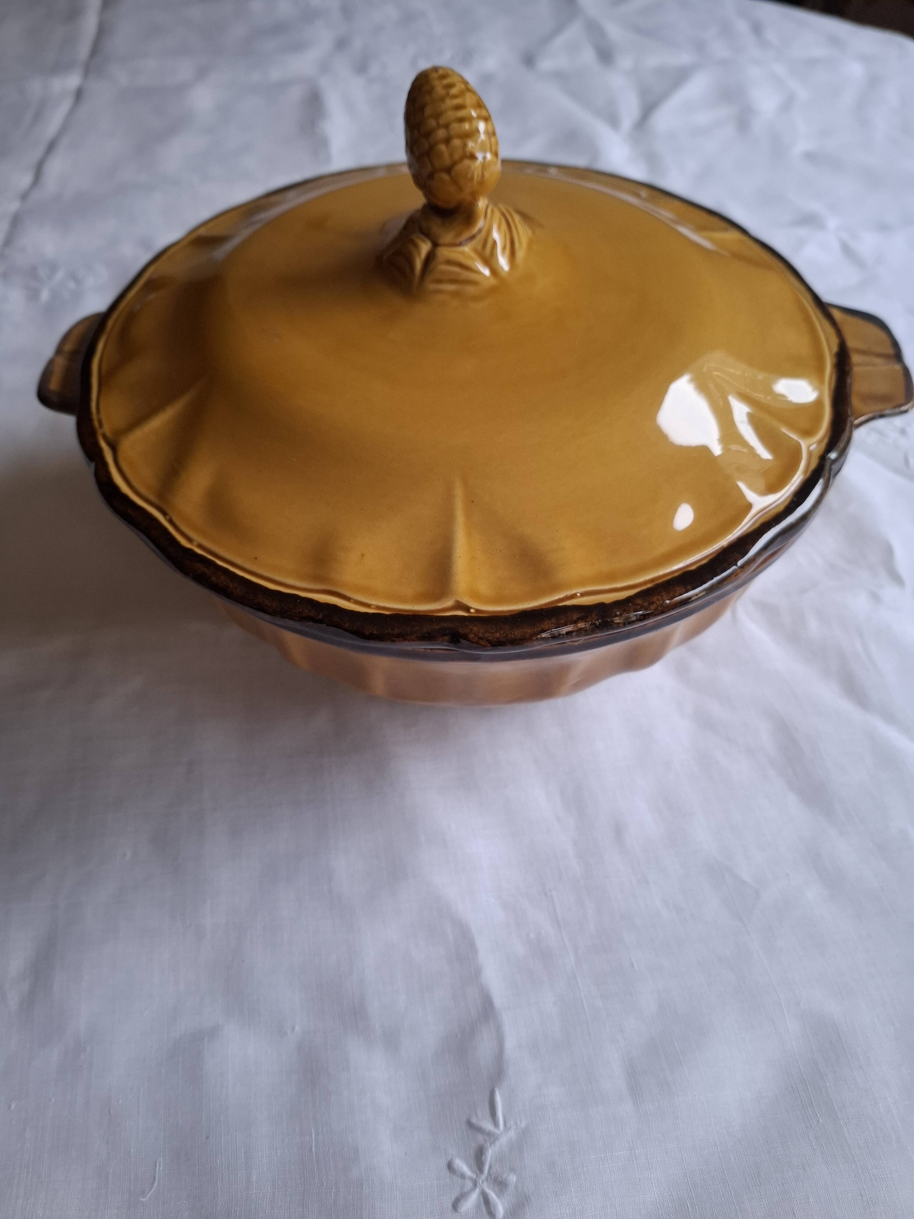 Ochre earthenware soup tureen/vegetable dish from Haute Provence