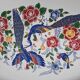 Large oval white ceramic platter, decorated with peacocks and vintage flowers