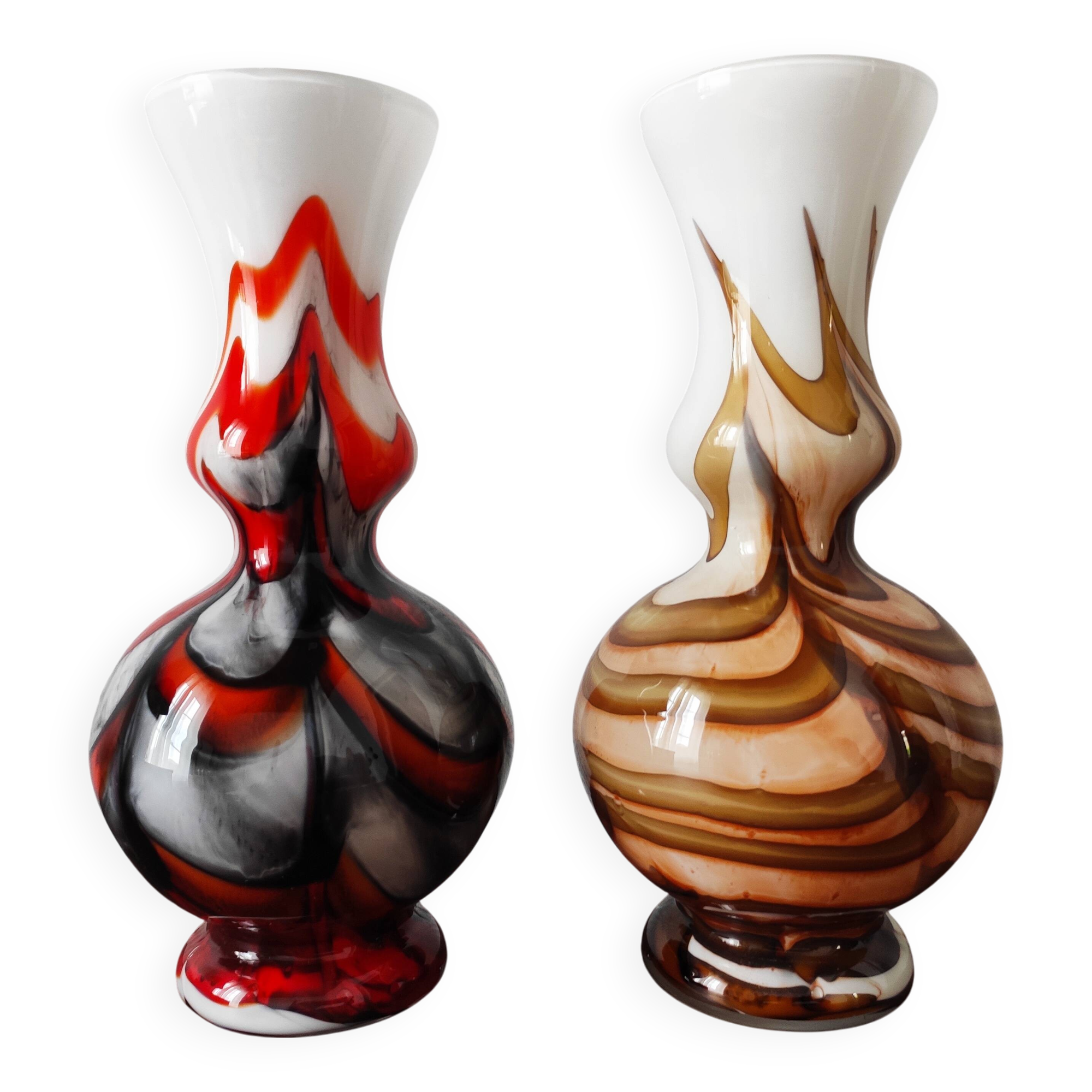 Pair of vintage Italian pop art vases 1970s opaline glass