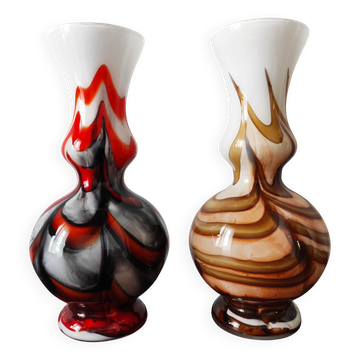 Pair of vintage Italian pop art vases 1970s opaline glass