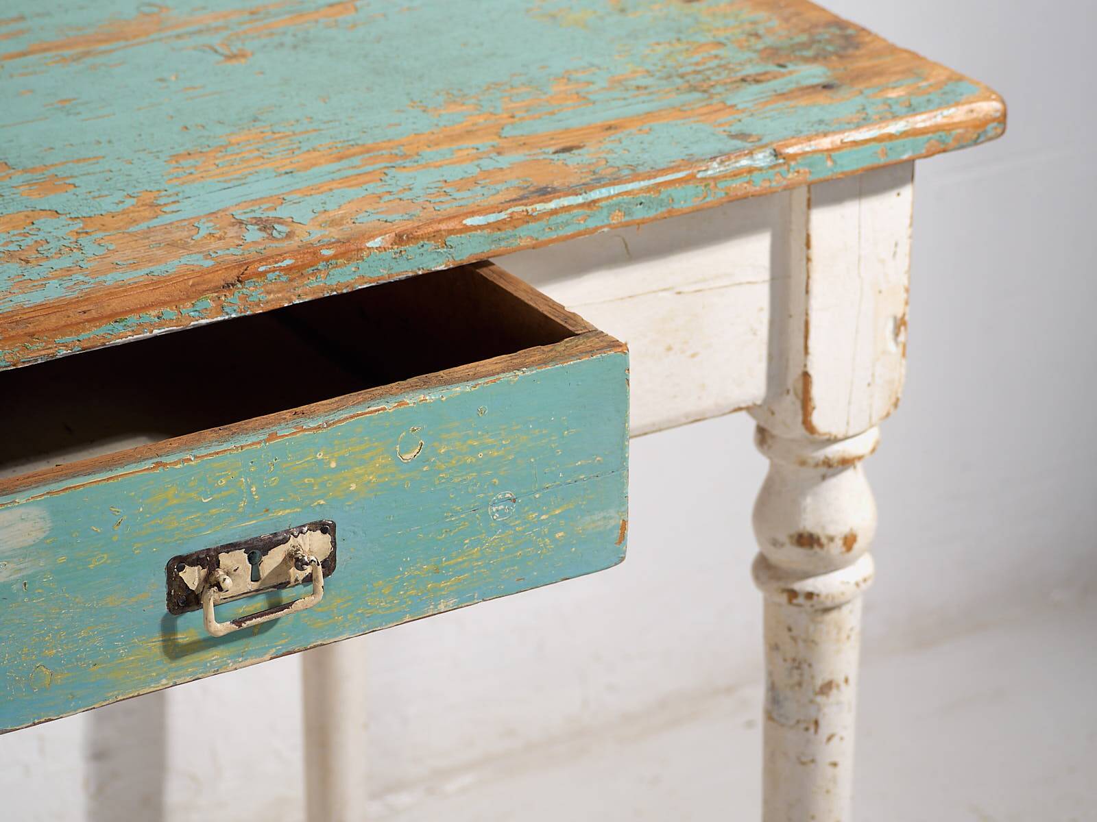 Antique side table with turquoise green patina (c.1920) #7