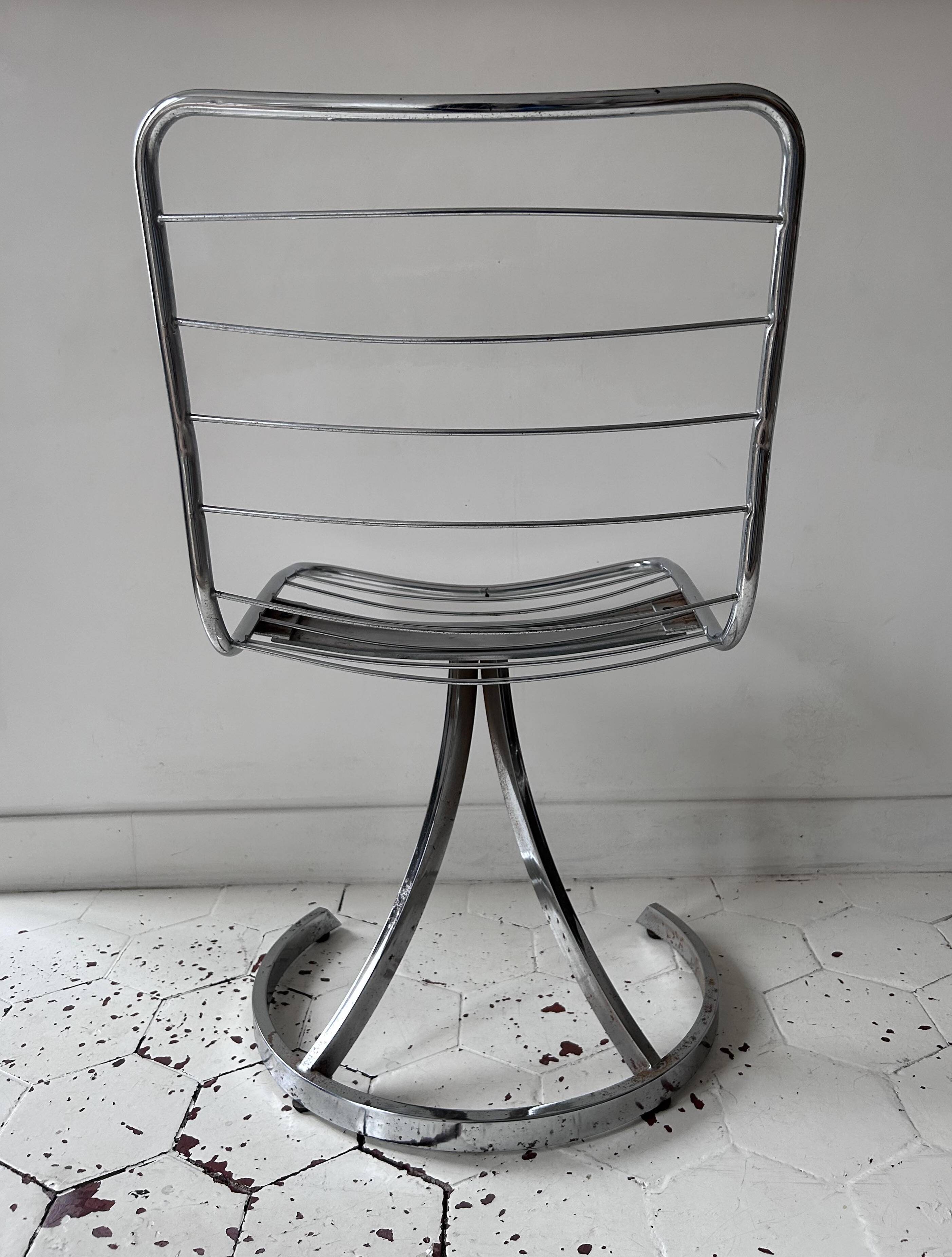 Set of 4 vintage chairs, chromed metal, France 1970
