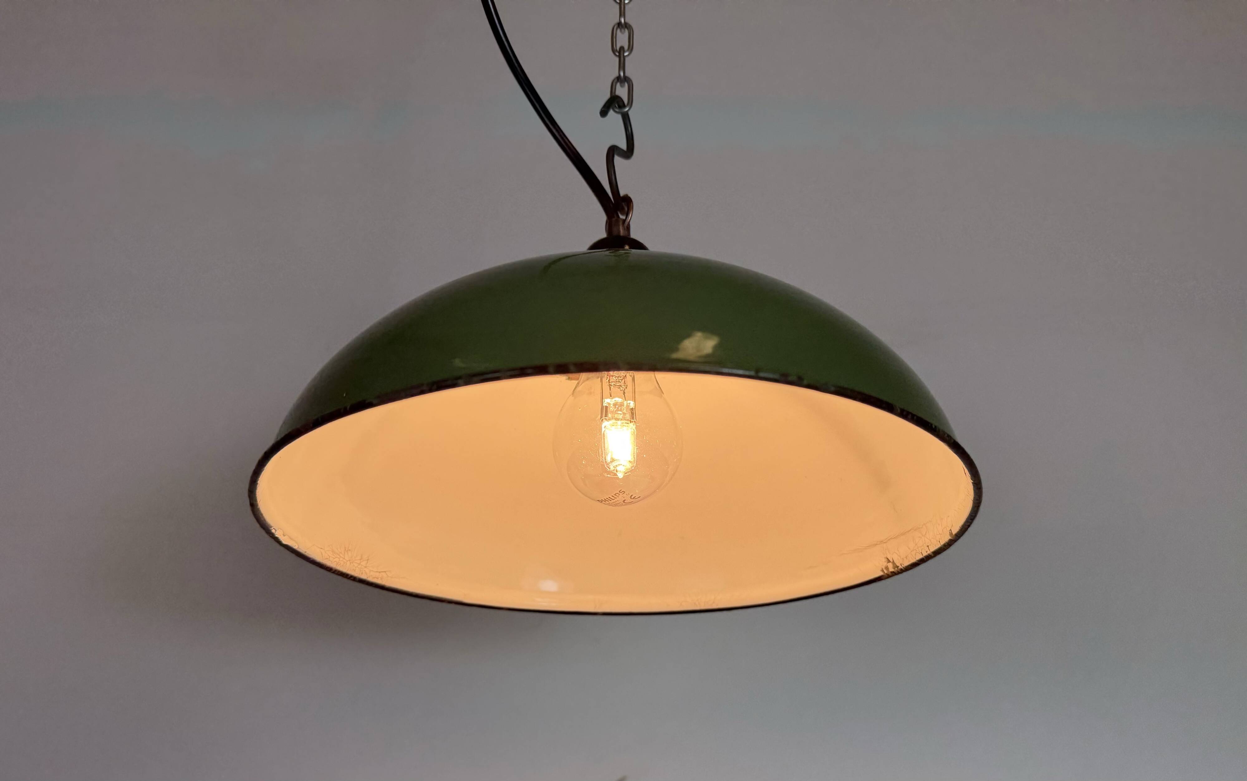 Industrial Green Enamel Factory Pendant Lamp, 1960s