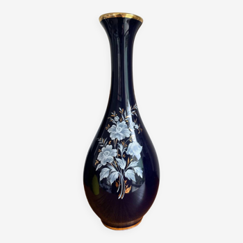 Limoges oven blue porcelain vase signed