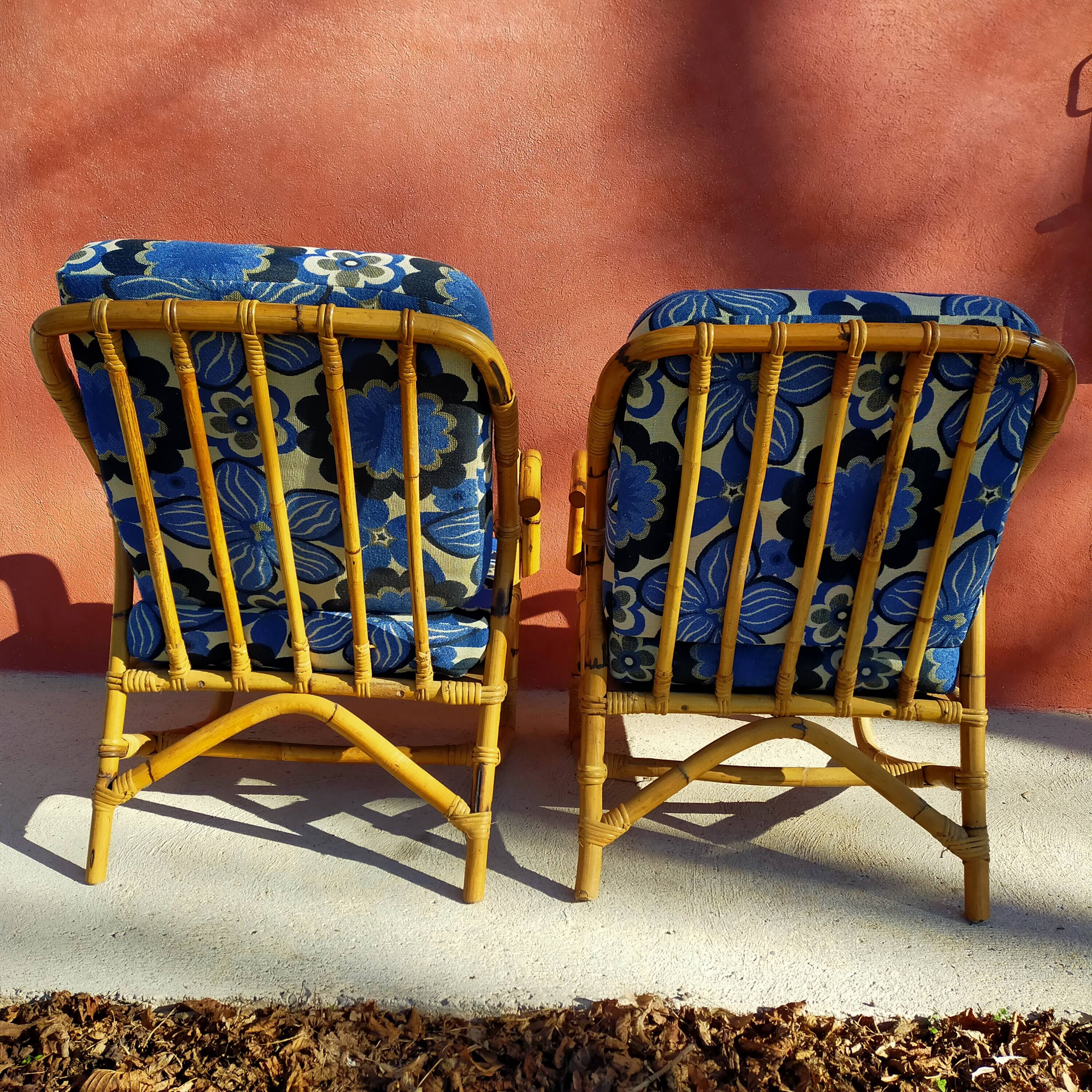 Pair of vintage rattan armchairs