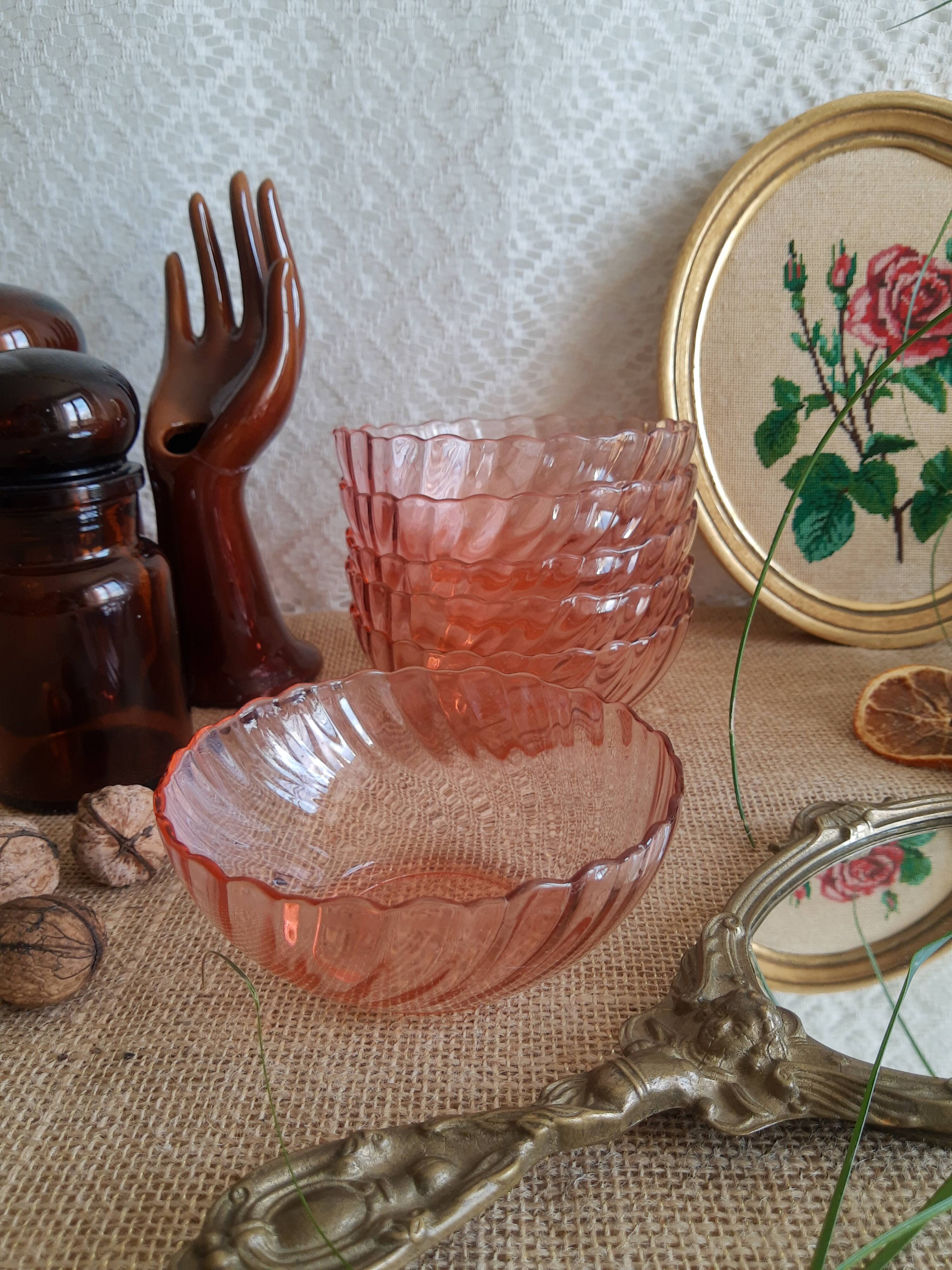 Lot de 6 coupelles  en verre rose vintage
