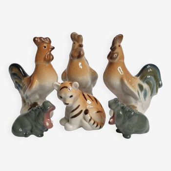 Ensemble vintage de six animaux miniatures en porcelaine de la faïencerie "Lomonosov"