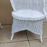 Pair of vintage art deco white rattan wicker armchairs