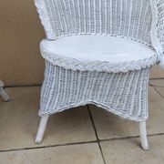 Paire de fauteuil en osier rotin blanc art deco vintage