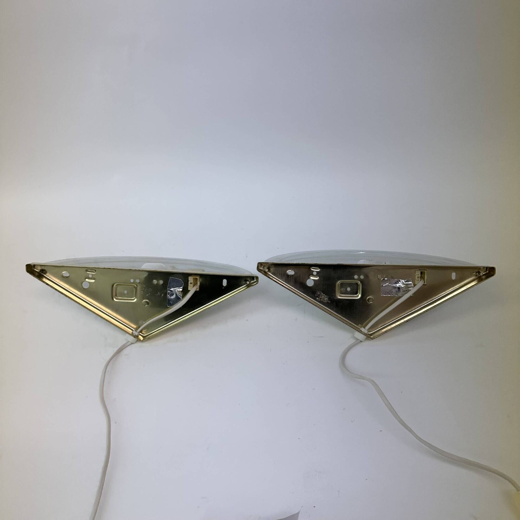 Set of 2 vintage glass wall lamps with golden holder , 1970’s