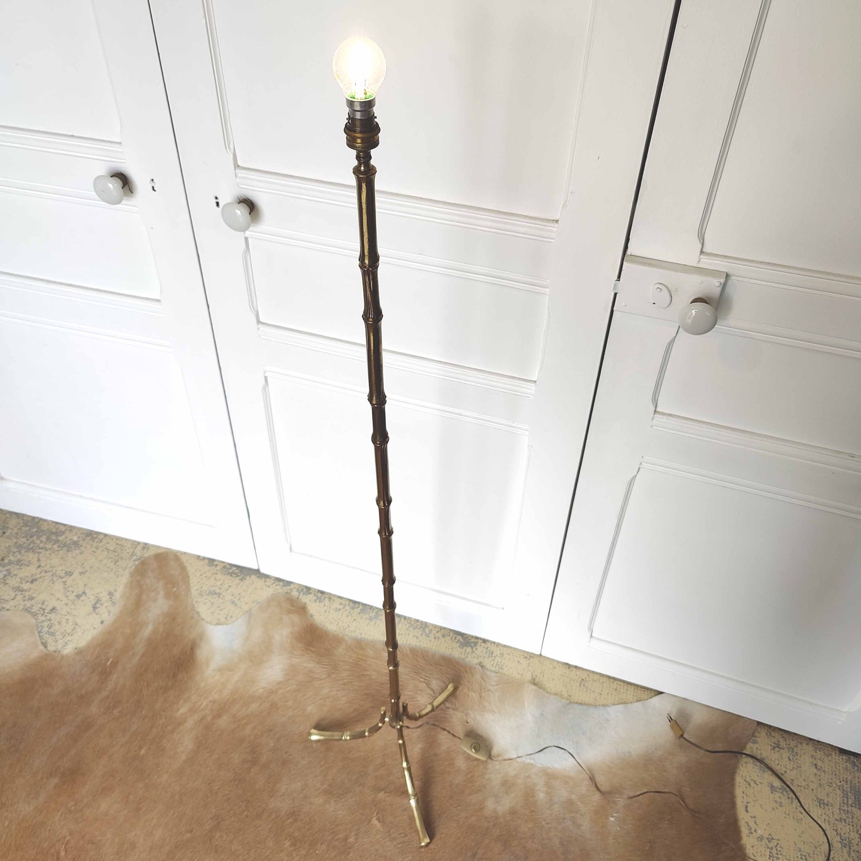 Vintage tripod brass floor lamp bamboo decoration