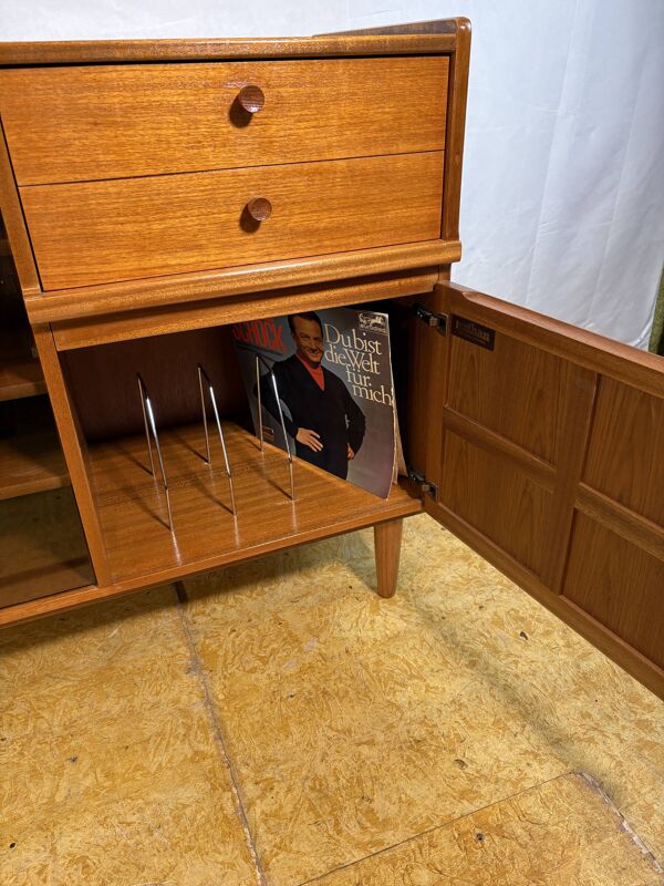 Cabinet de musique en teck rétro des années 50 par Nathan (vers 1960) Un fantastique an