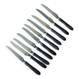 A set of 10 small knives with black wooden handles