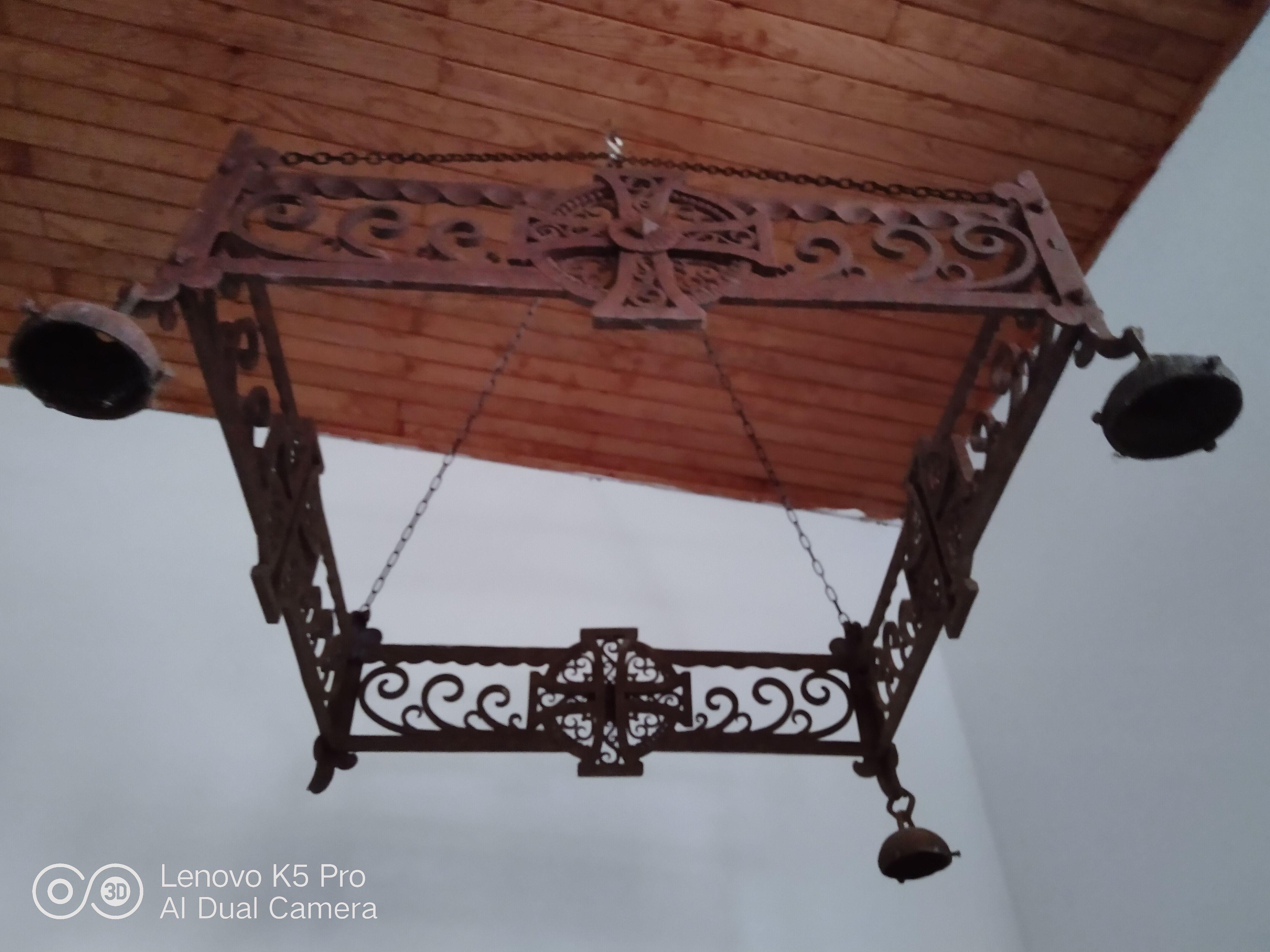 Pair of chandeliers suspensions in cast iron and 19th century wrought iron