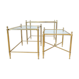 Lot 3 tables pull out brass glass Maison Baguès