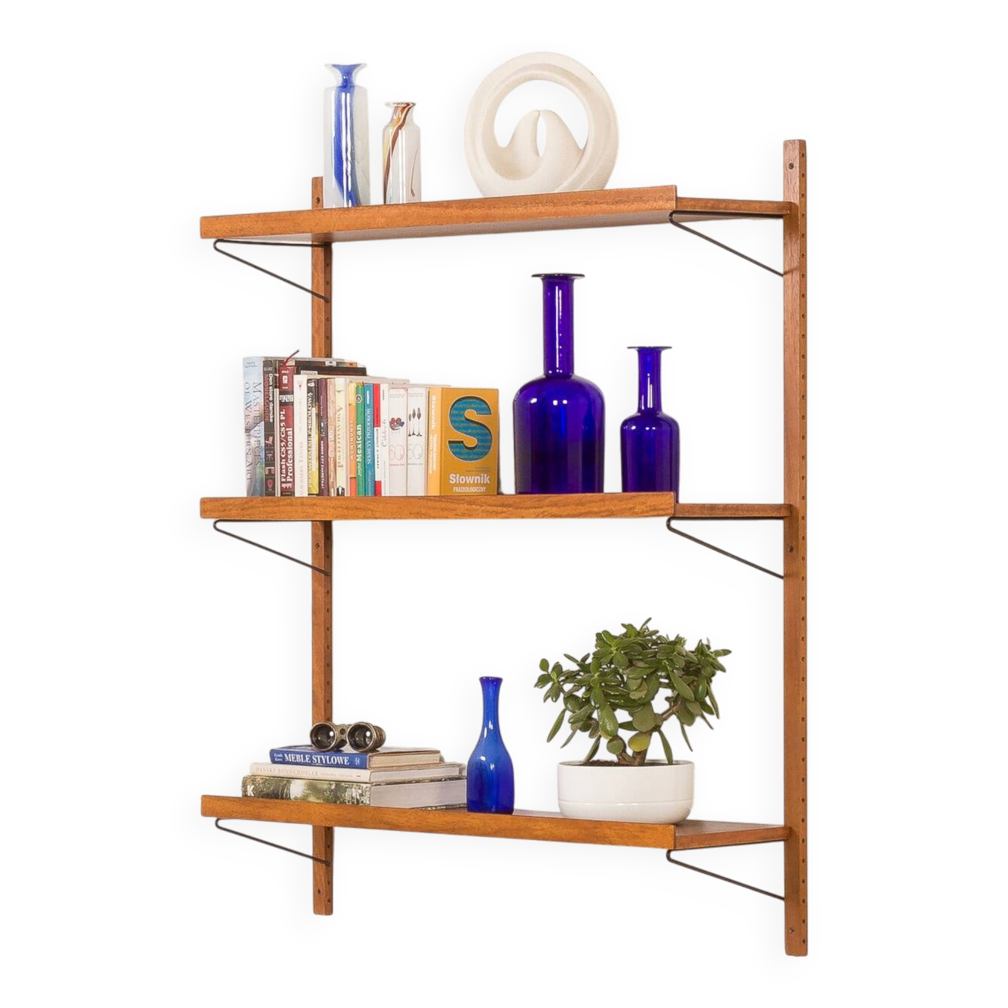 Mid century teak shelving unit, set of 3  extra wide shelves, Denmark 1970s