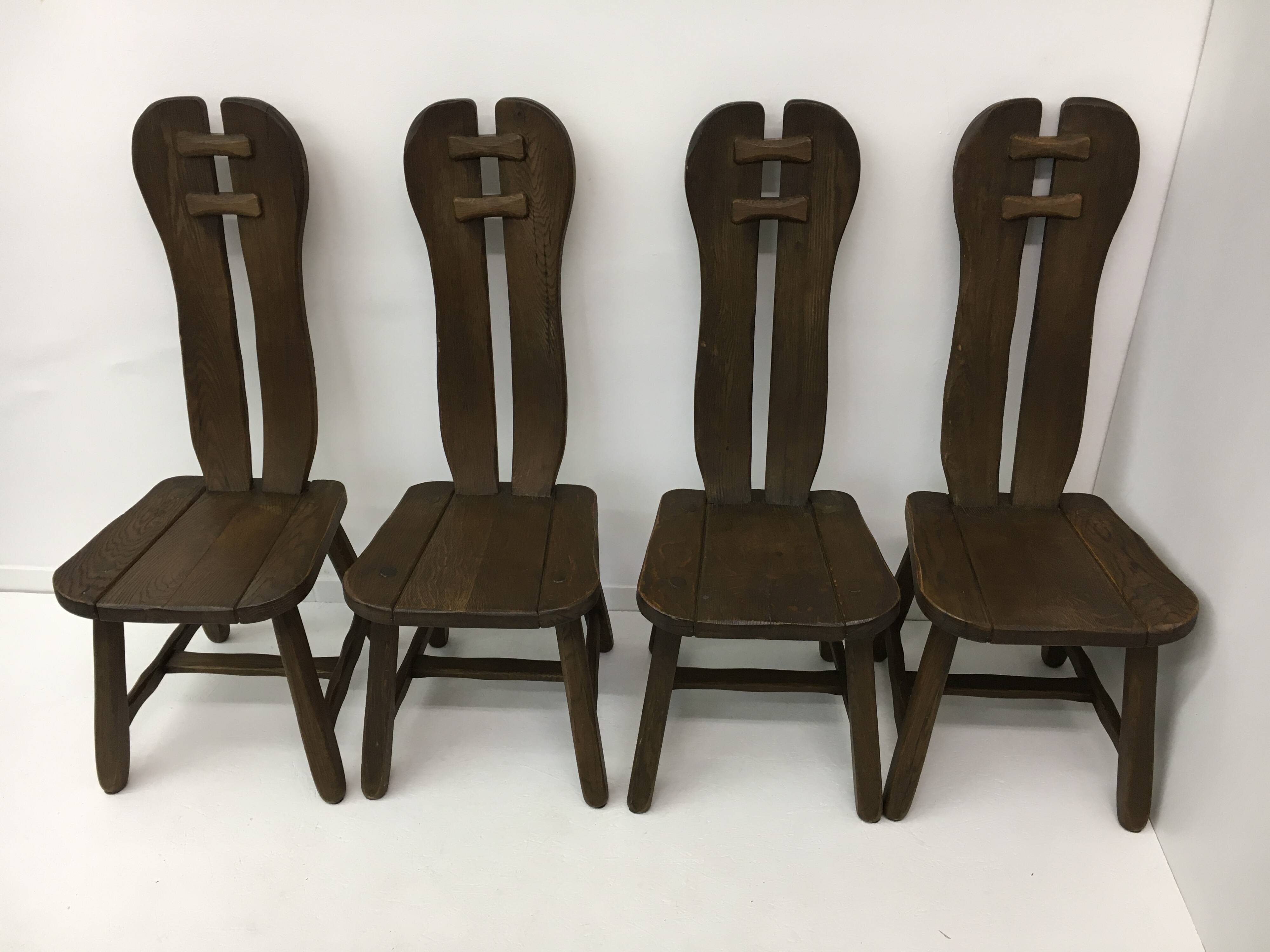 Set of 4 Belgian Brutalist Dining Chairs from De Puydt, 1970’s