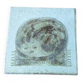 Old tile trivet cat Vallauris Jacqueline Hubin