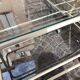 70s rolling trolley in glass and cream metal
