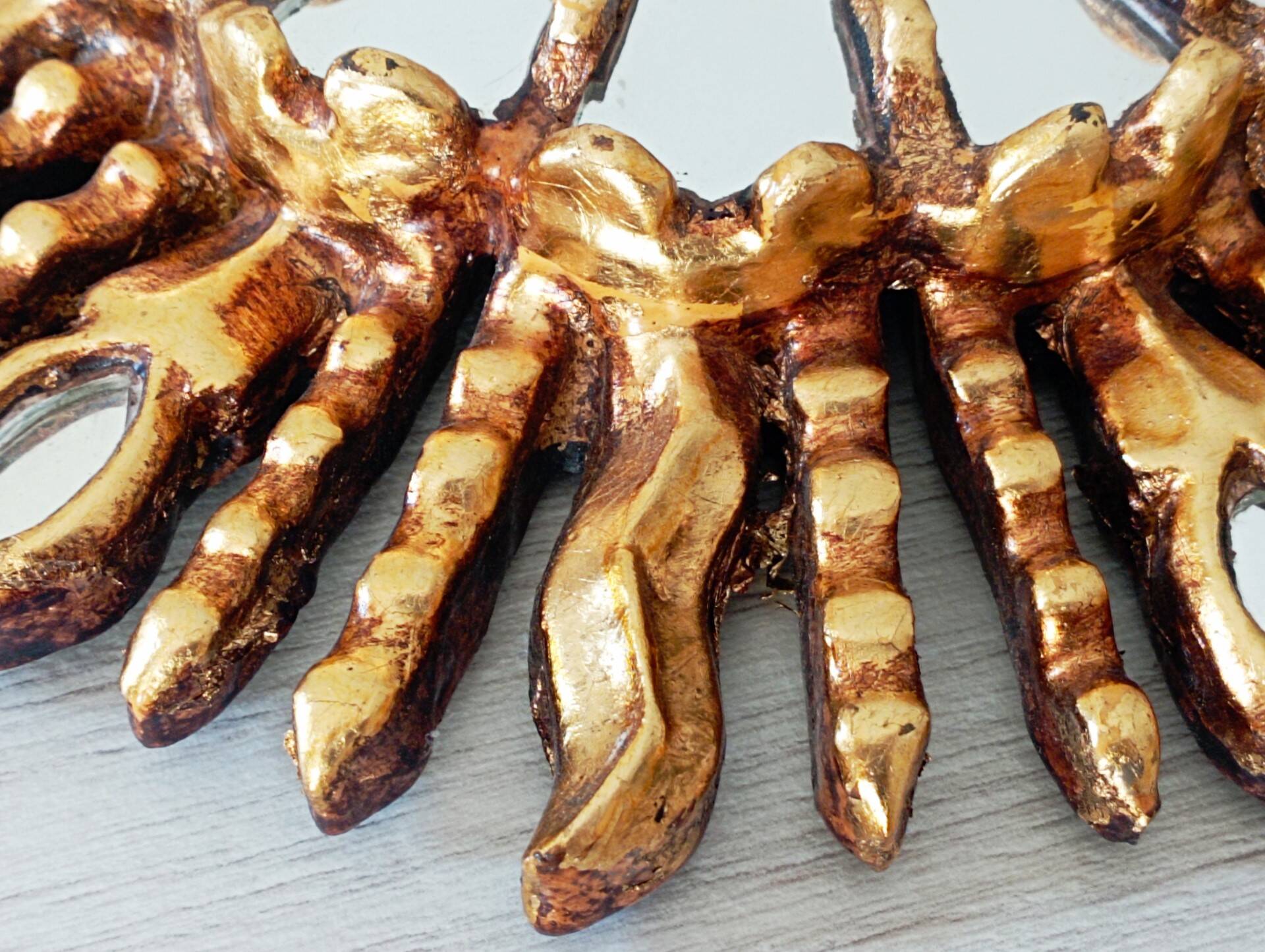 Golden wood sun mirror