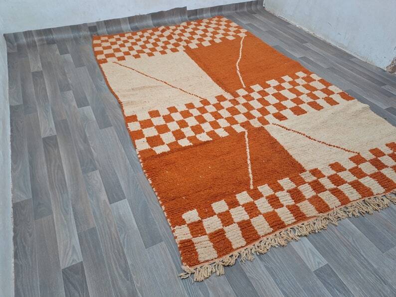 Traditional orange handwoven Berber rug, size 140 x 260 cm