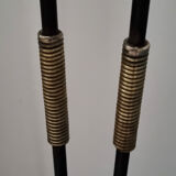 Tripod floor lamp design, steel, brass and opaline, vintage, 50s